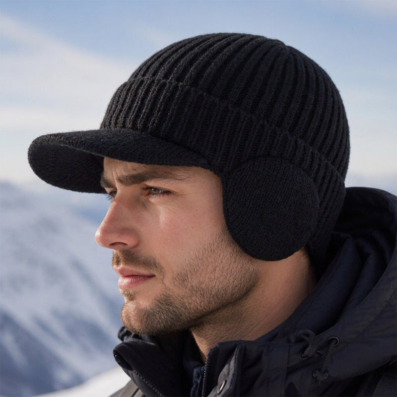 🧢Bonnet en tricot d'hiver pour homme avec visière et protège-oreilles