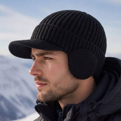 🧢Bonnet en tricot d'hiver pour homme avec visière et protège-oreilles