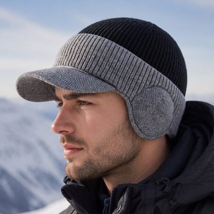 🧢Bonnet en tricot d'hiver pour homme avec visière et protège-oreilles