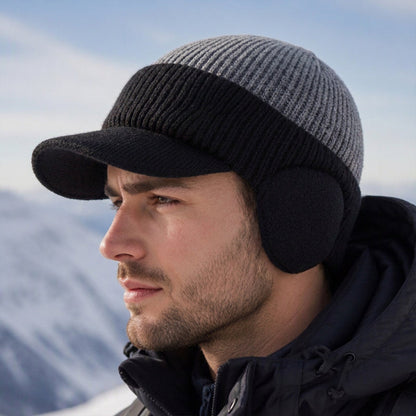 🧢Bonnet en tricot d'hiver pour homme avec visière et protège-oreilles