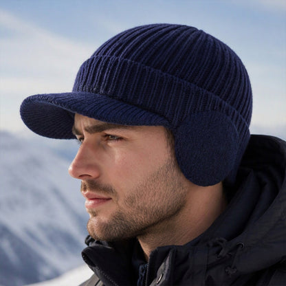 🧢Bonnet en tricot d'hiver pour homme avec visière et protège-oreilles