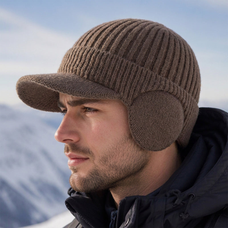 🧢Bonnet en tricot d'hiver pour homme avec visière et protège-oreilles