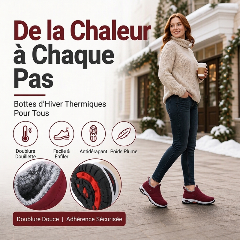 Chaussures de neige d'hiver chaudes et faciles à enfiler pour hommes et femmes