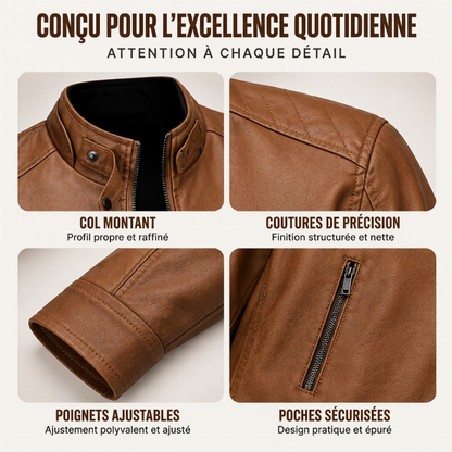 Veste en cuir PU à col montant stylée pour homme