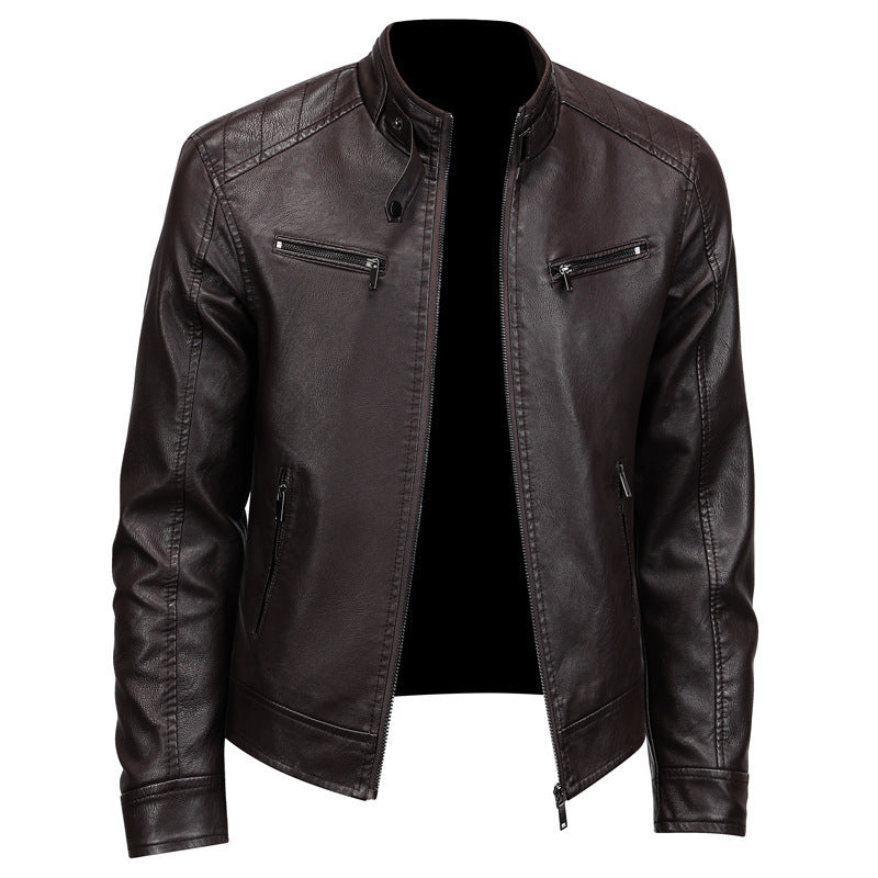 Veste en cuir PU à col montant stylée pour homme