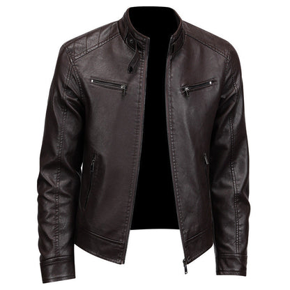 Veste en cuir PU à col montant stylée pour homme