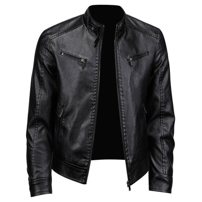 Veste en cuir PU à col montant stylée pour homme