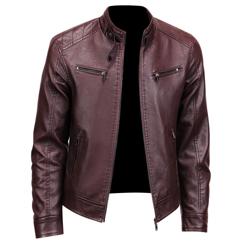 Veste en cuir PU à col montant stylée pour homme