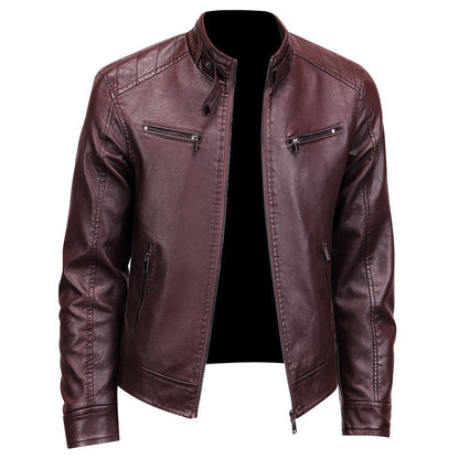 Veste en cuir PU à col montant stylée pour homme