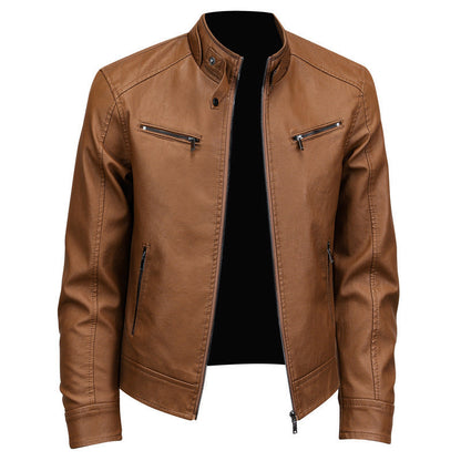 Veste en cuir PU à col montant stylée pour homme