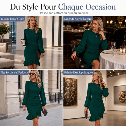 Roche bodycon à manches bouffantes unies pour femmes