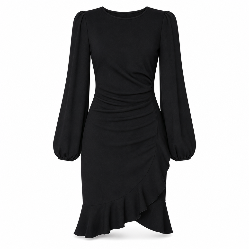 Roche bodycon à manches bouffantes unies pour femmes