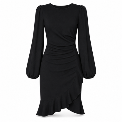 Roche bodycon à manches bouffantes unies pour femmes