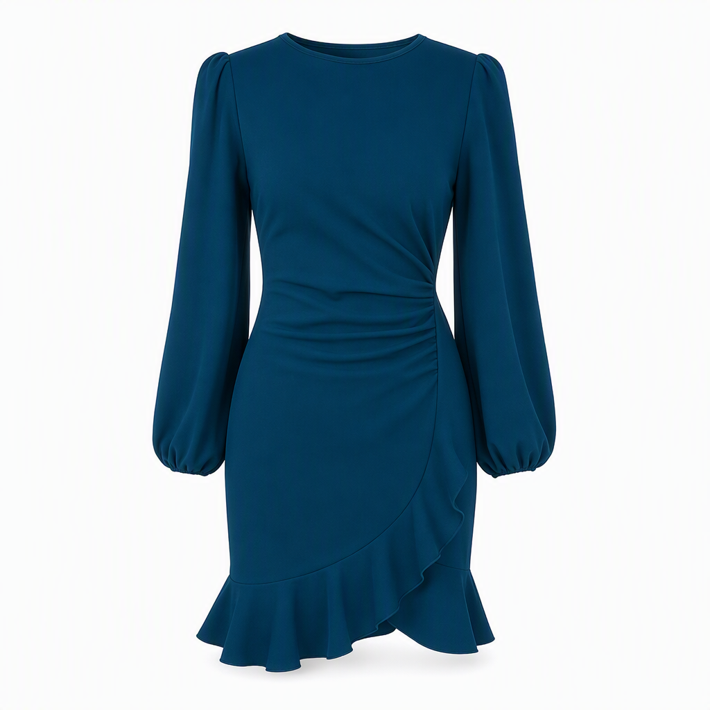 Roche bodycon à manches bouffantes unies pour femmes