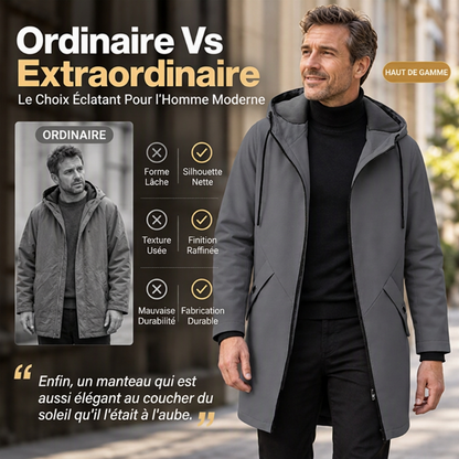 Trench-coat à capuche mi-long pour homme