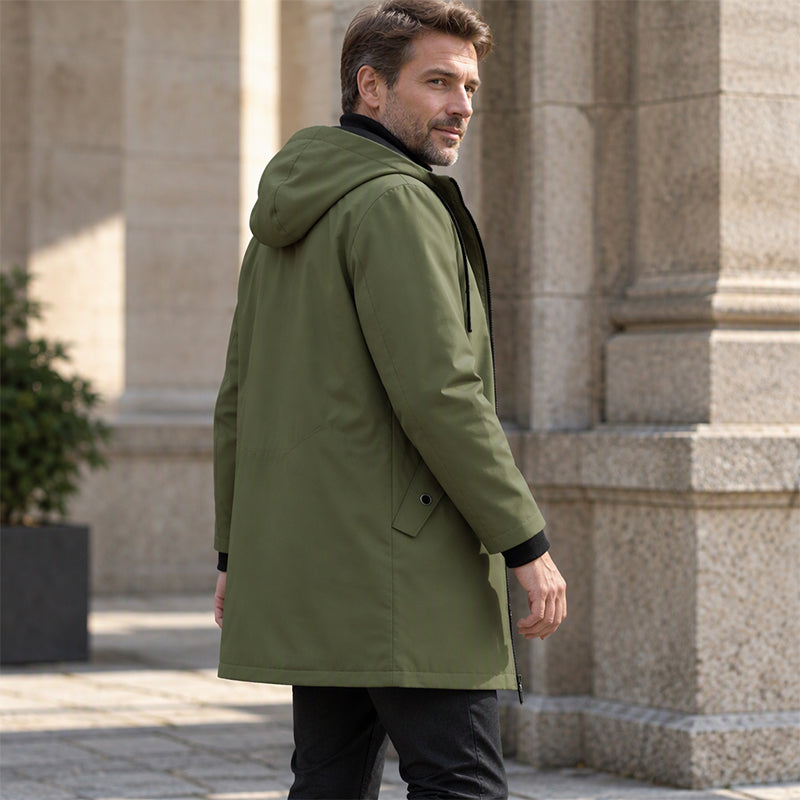 Trench-coat à capuche mi-long pour homme