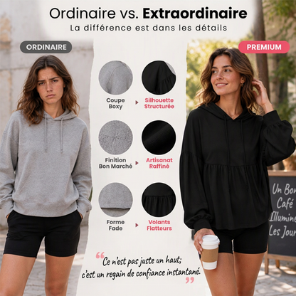 Sweat-shirt à capuche ample avec ourlet volanté pour femme