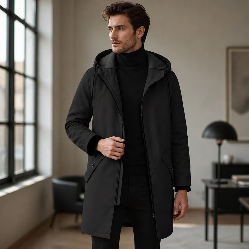 Trench-coat à capuche mi-long pour homme