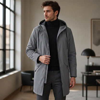 Trench-coat à capuche mi-long pour homme