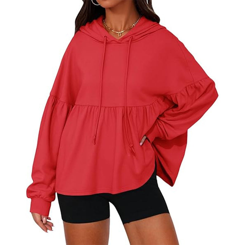 Sweat-shirt à capuche ample avec ourlet volanté pour femme