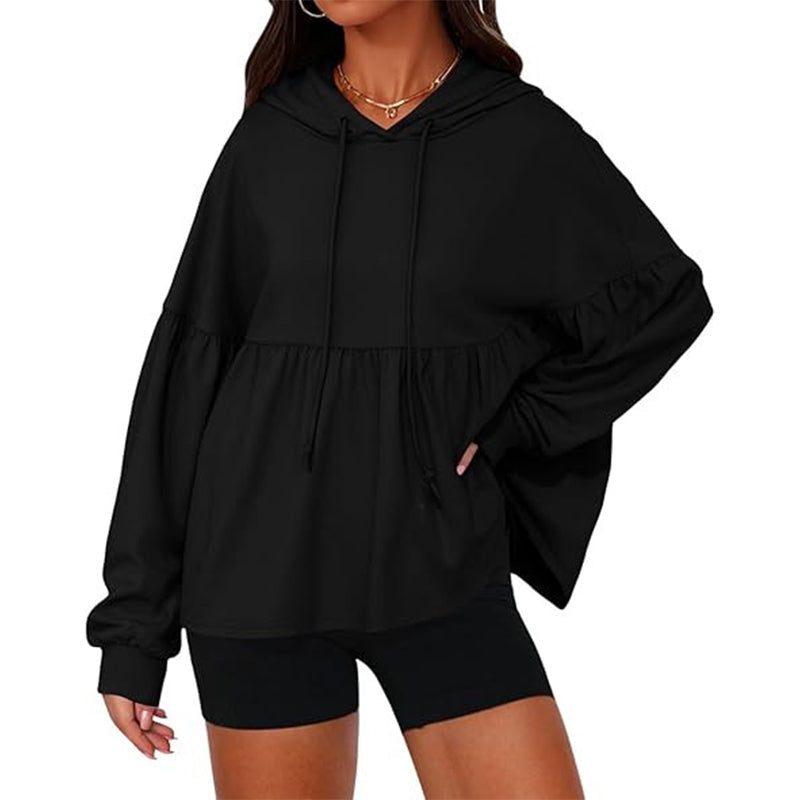 Sweat-shirt à capuche ample avec ourlet volanté pour femme