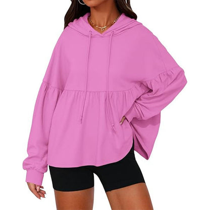 Sweat-shirt à capuche ample avec ourlet volanté pour femme
