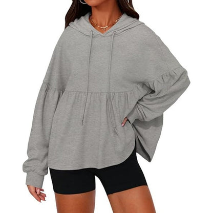 Sweat-shirt à capuche ample avec ourlet volanté pour femme