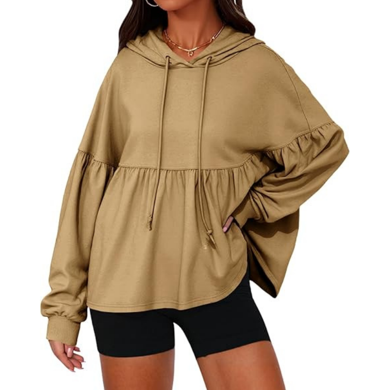 Sweat-shirt à capuche ample avec ourlet volanté pour femme