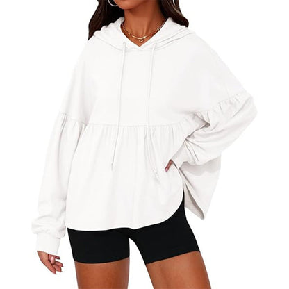 Sweat-shirt à capuche ample avec ourlet volanté pour femme