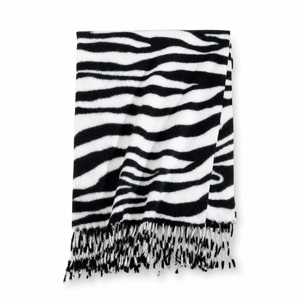 Foulard en fausse cachemire à imprimé zébré pour femmes, châle et écharpe d'hiver épais et chauds avec pompons