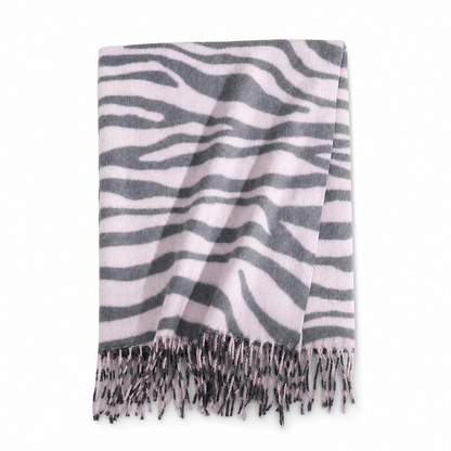Foulard en fausse cachemire à imprimé zébré pour femmes, châle et écharpe d'hiver épais et chauds avec pompons