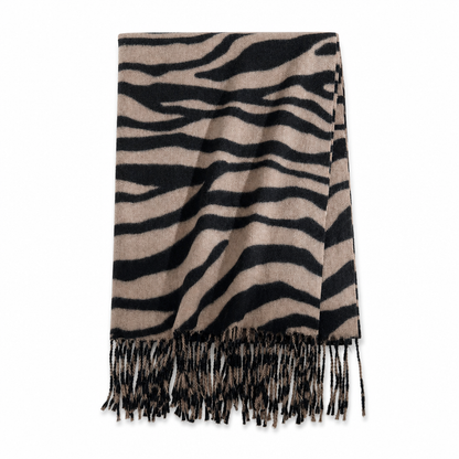 Foulard en fausse cachemire à imprimé zébré pour femmes, châle et écharpe d'hiver épais et chauds avec pompons