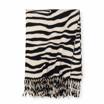 Foulard en fausse cachemire à imprimé zébré pour femmes, châle et écharpe d'hiver épais et chauds avec pompons