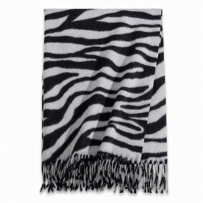 Foulard en fausse cachemire à imprimé zébré pour femmes, châle et écharpe d'hiver épais et chauds avec pompons