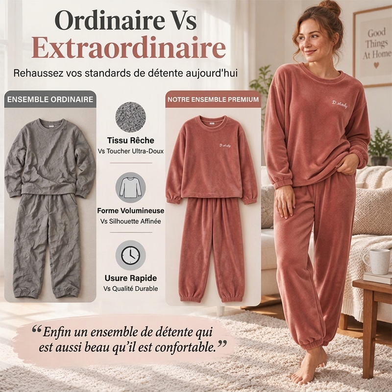 Pyjama doux et chaud en velours corail pour femme
