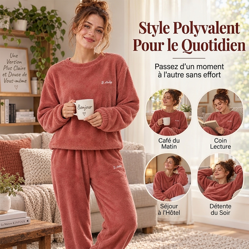 Pyjama doux et chaud en velours corail pour femme