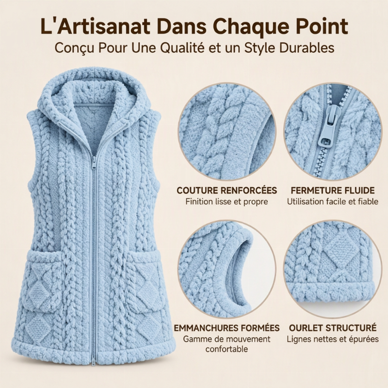Gilet à capuche double face pelucheux confortable pour femmes