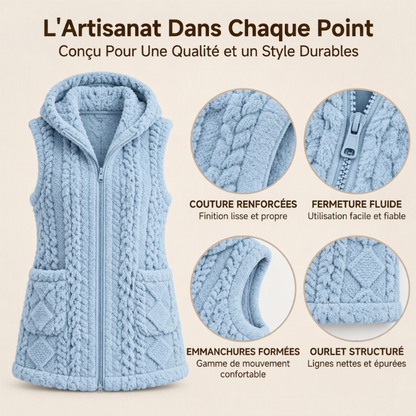 Gilet à capuche double face pelucheux confortable pour femmes