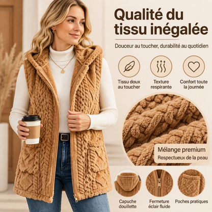 Gilet à capuche double face pelucheux confortable pour femmes