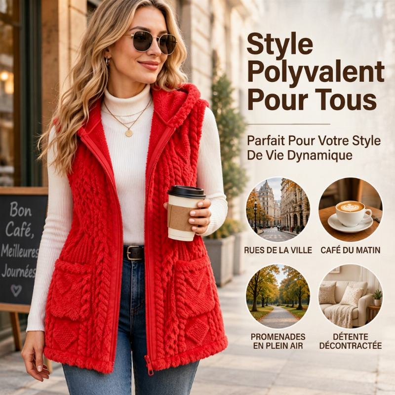 Gilet à capuche double face pelucheux confortable pour femmes