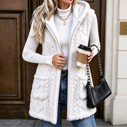 Gilet à capuche double face pelucheux confortable pour femmes
