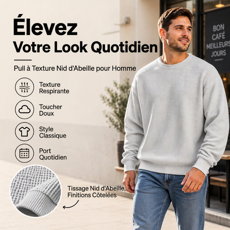 Sweat-shirt à col rond en maille gaufrée pour homme