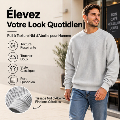 Sweat-shirt à col rond en maille gaufrée pour homme
