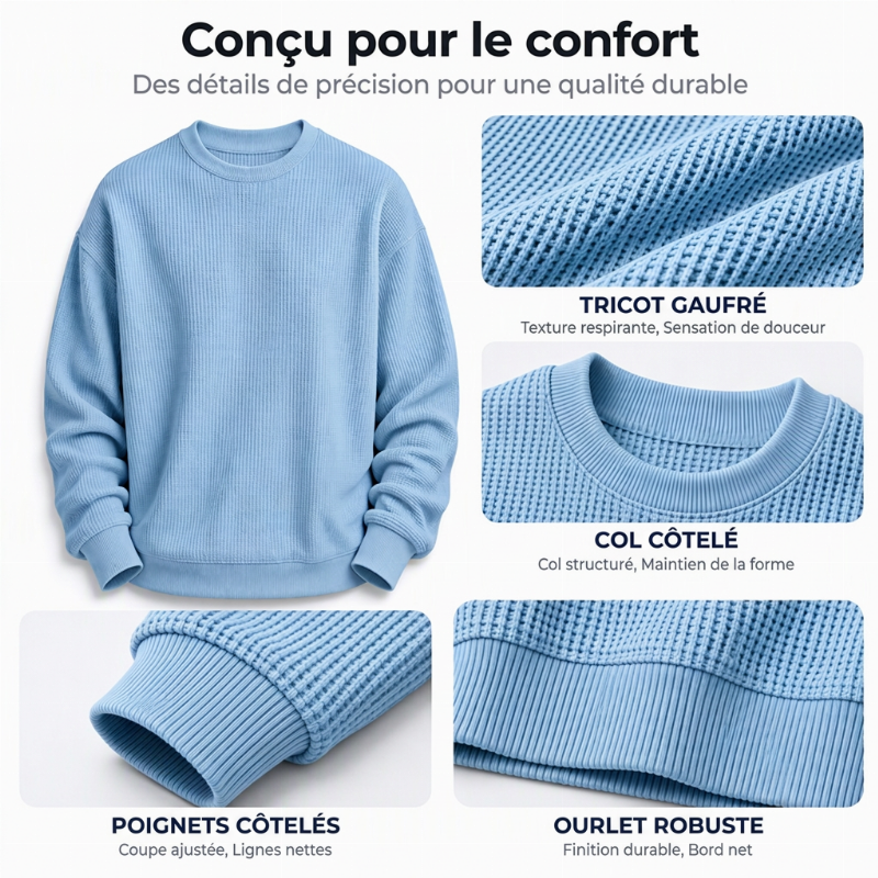 Sweat-shirt à col rond en maille gaufrée pour homme
