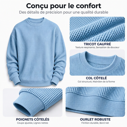 Sweat-shirt à col rond en maille gaufrée pour homme