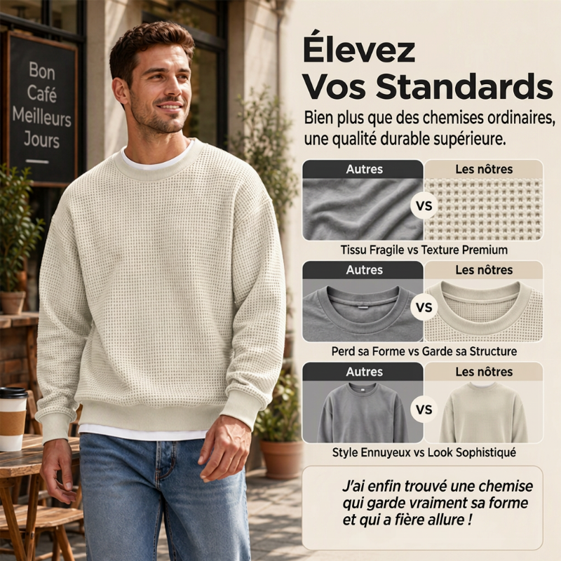 Sweat-shirt à col rond en maille gaufrée pour homme
