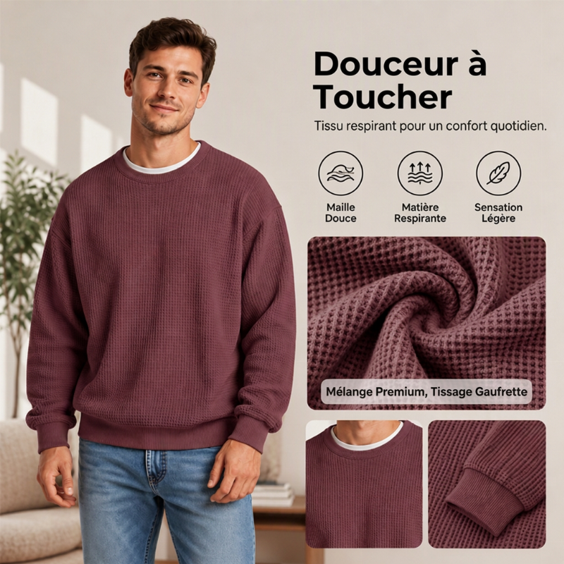 Sweat-shirt à col rond en maille gaufrée pour homme