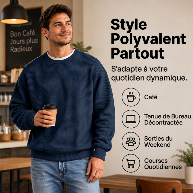 Sweat-shirt à col rond en maille gaufrée pour homme