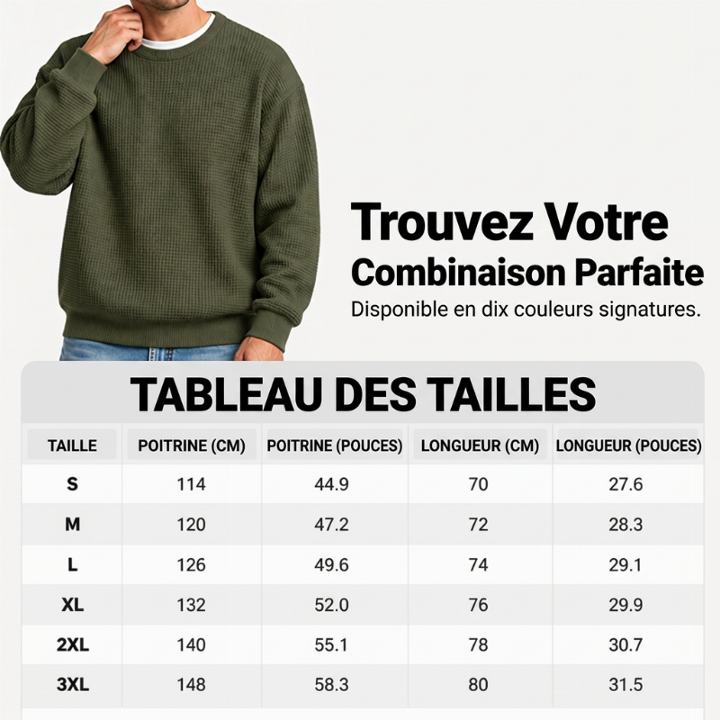 Sweat-shirt à col rond en maille gaufrée pour homme