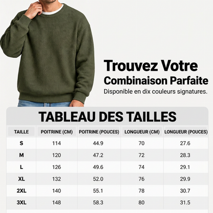 Sweat-shirt à col rond en maille gaufrée pour homme